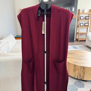 Joan Vass sleeveless long duster open front cardigan vest